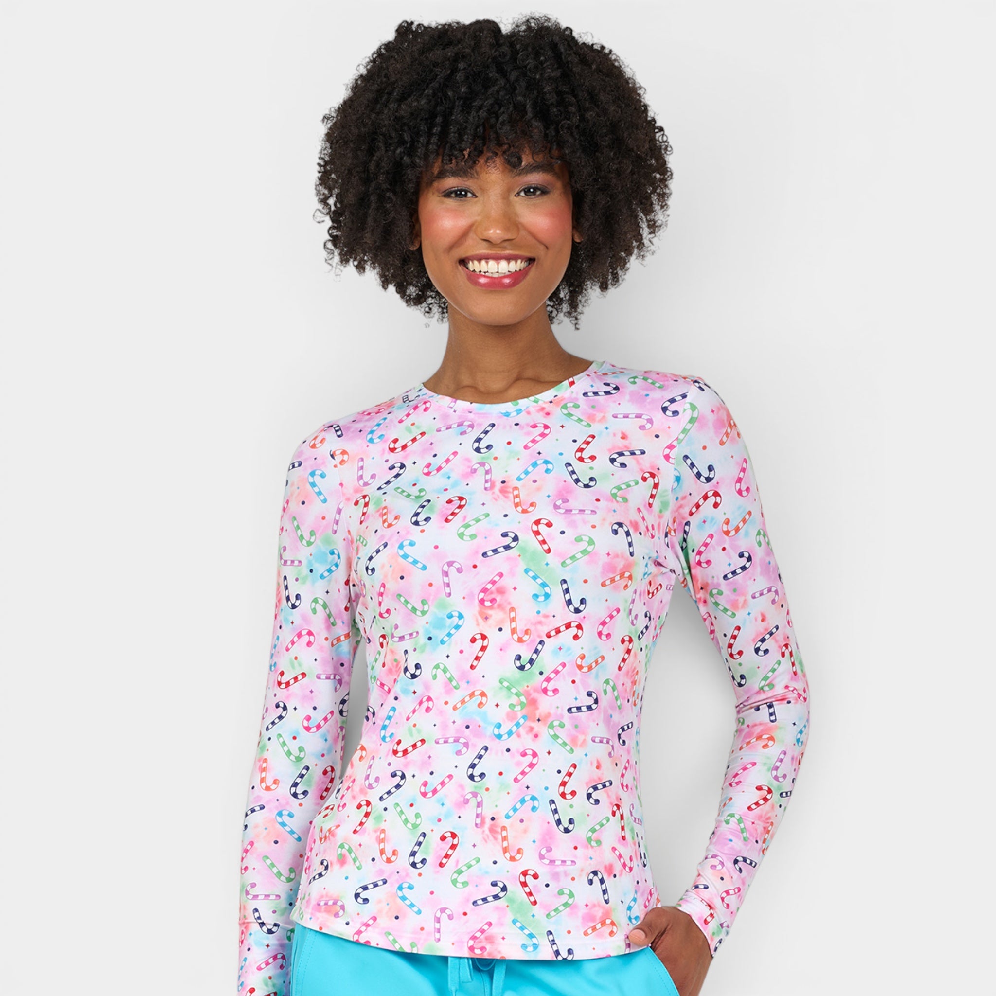 Candy Cane Twist Women's Long Sleeve Knit Underscrub
