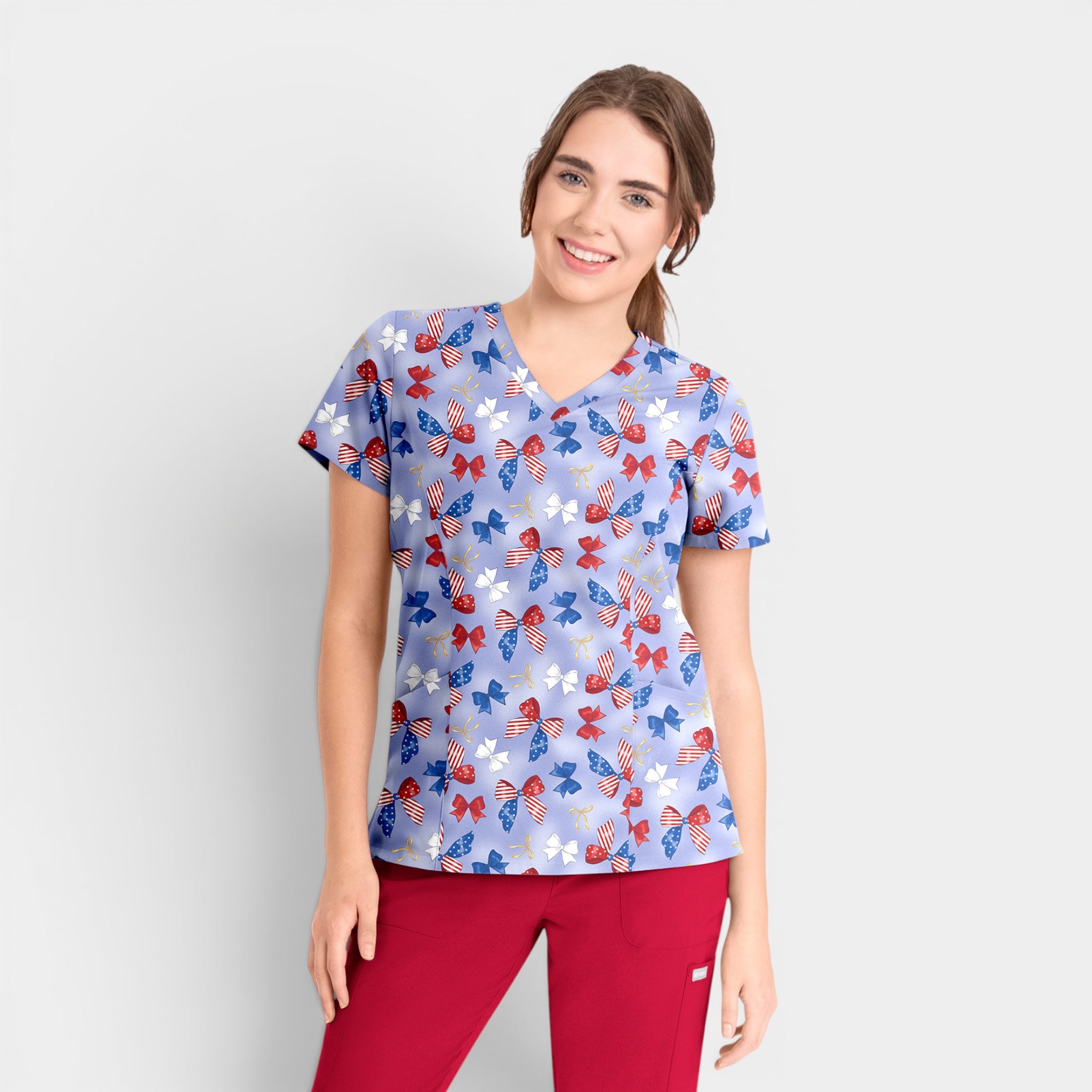 Patriotic Scrub Top - Americana Bows | 1797-AMBW