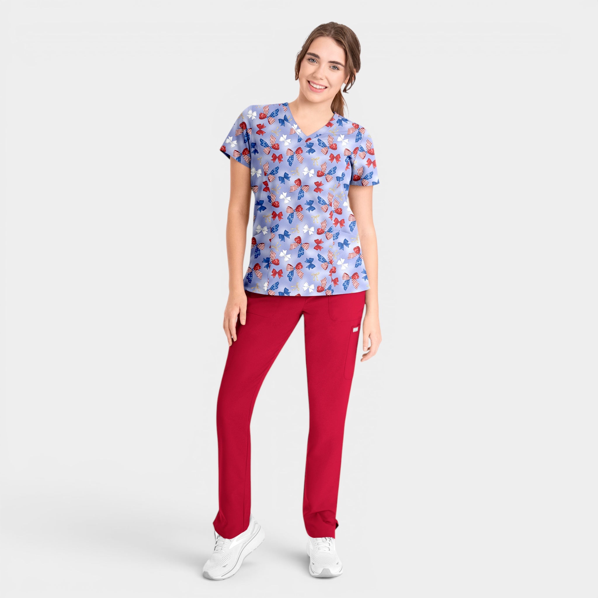 Patriotic Scrub Top - Americana Bows | 1797-AMBW