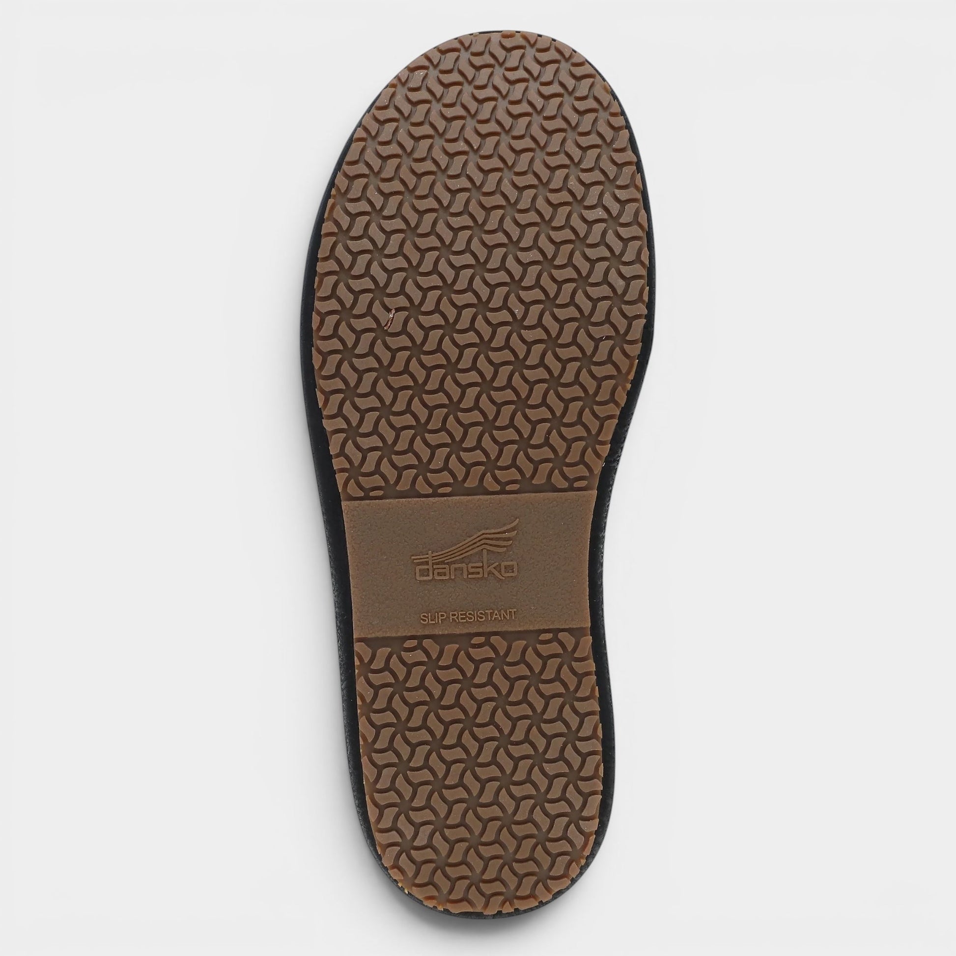 Read's Uniforms PlatformPro Black Burnished Nubuck clog sole with slip-resistant rubber tread and Dansko logo.