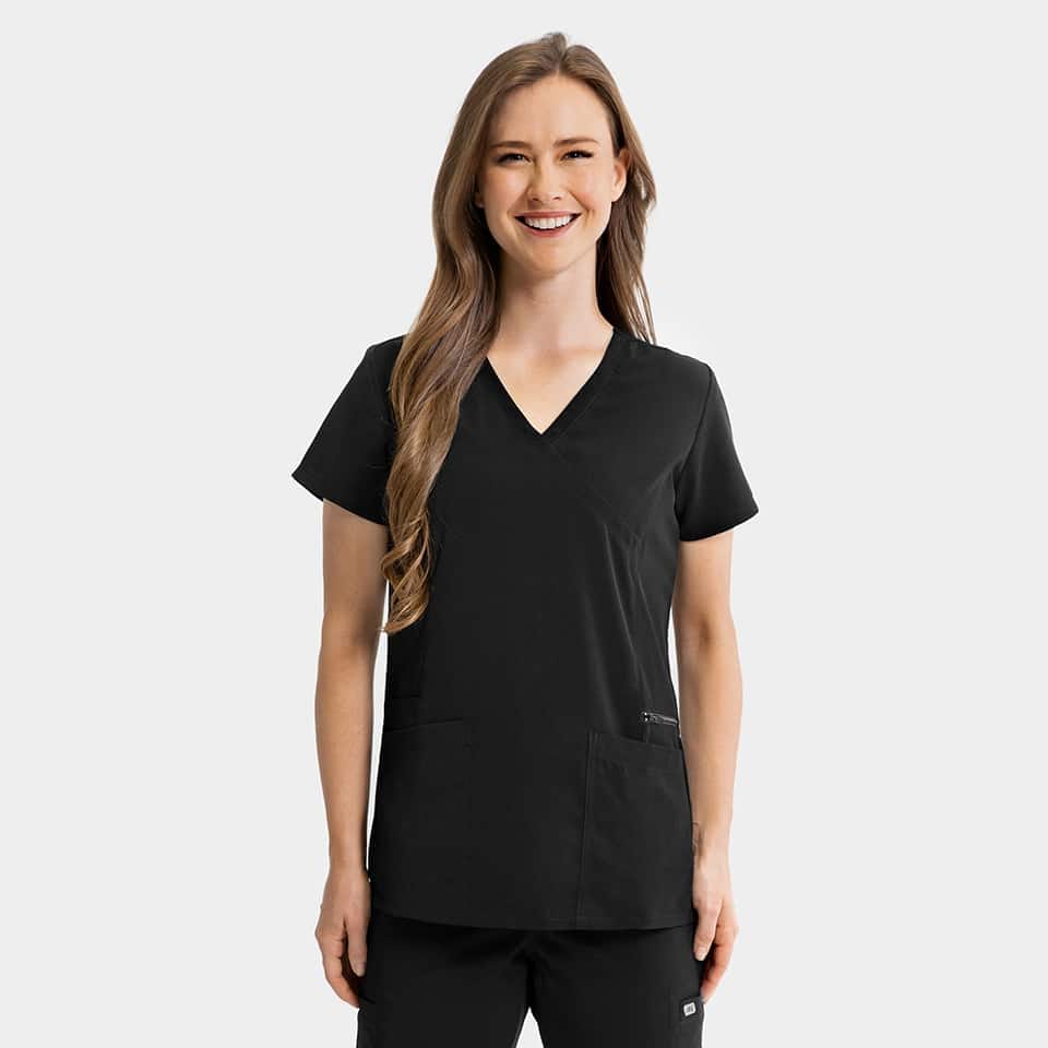Women's Mock-Wrap Top With Zipper Pocket | 181002