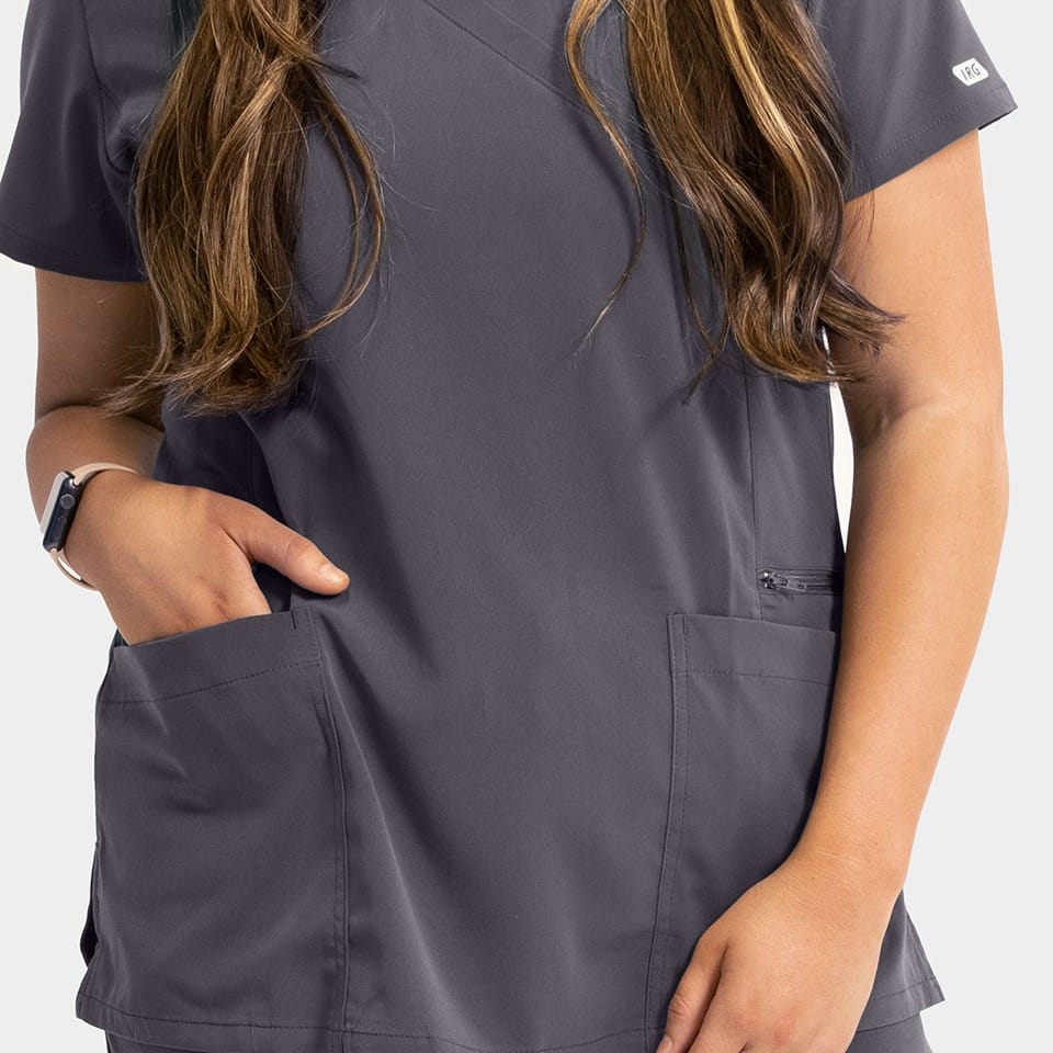 Women's Mock-Wrap Top With Zipper Pocket | 181002