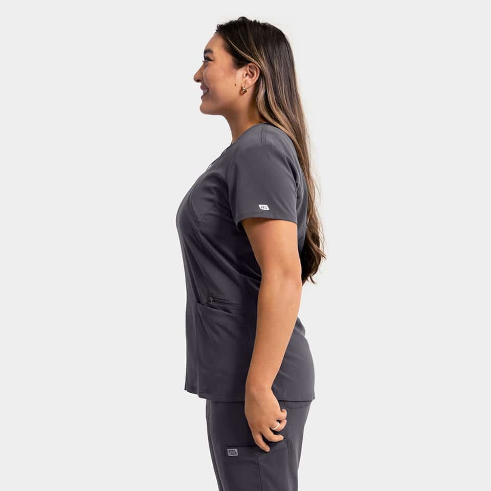 Women's Mock-Wrap Top With Zipper Pocket | 181002
