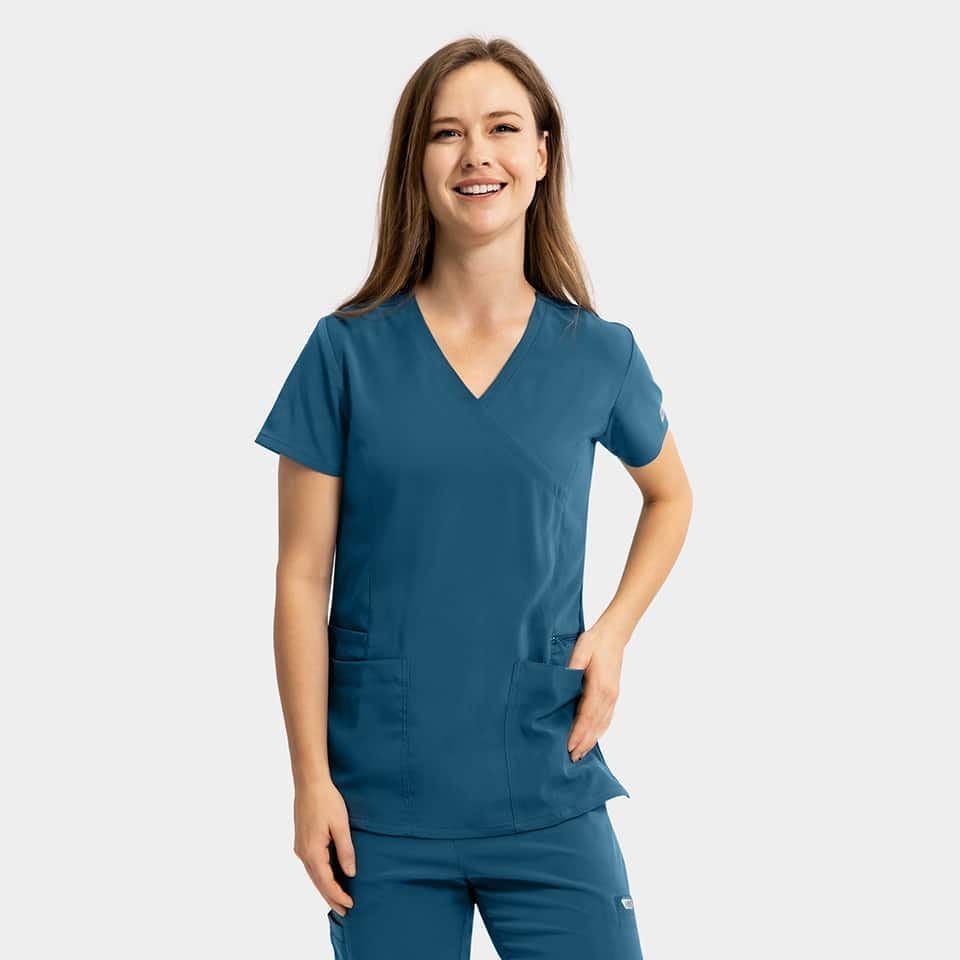 Women's Mock-Wrap Top With Zipper Pocket | 181002