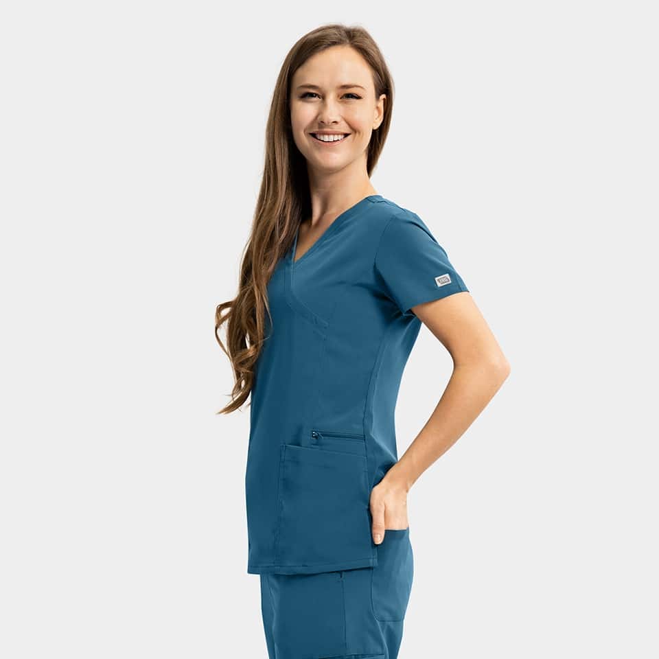 Women's Mock-Wrap Top With Zipper Pocket | 181002