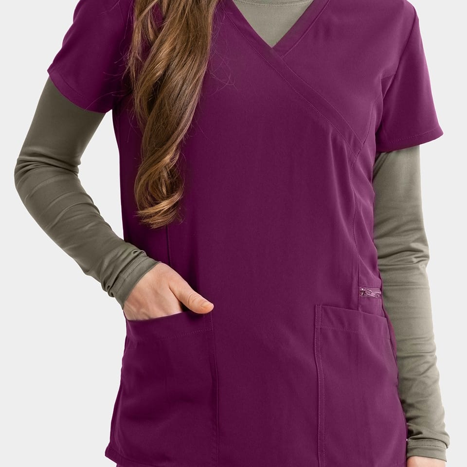 Women's Mock-Wrap Top With Zipper Pocket | 181002