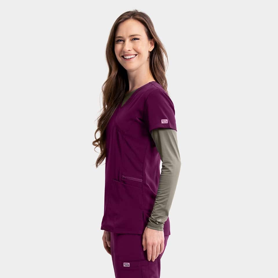Women's Mock-Wrap Top With Zipper Pocket | 181002