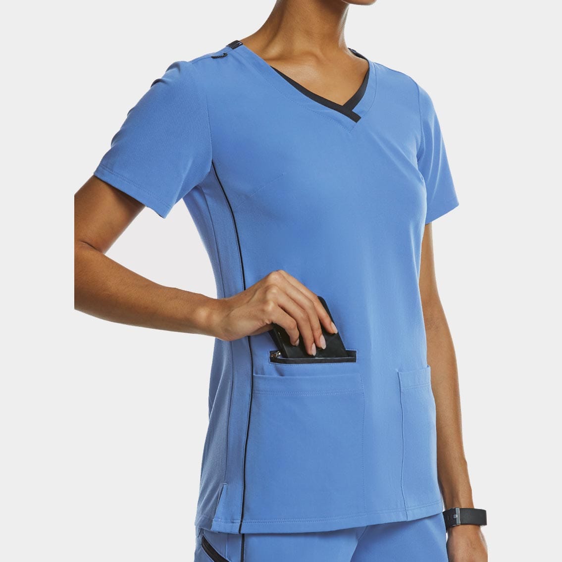 Women's Sporty Contrast Double V-Neck Top  | 3802