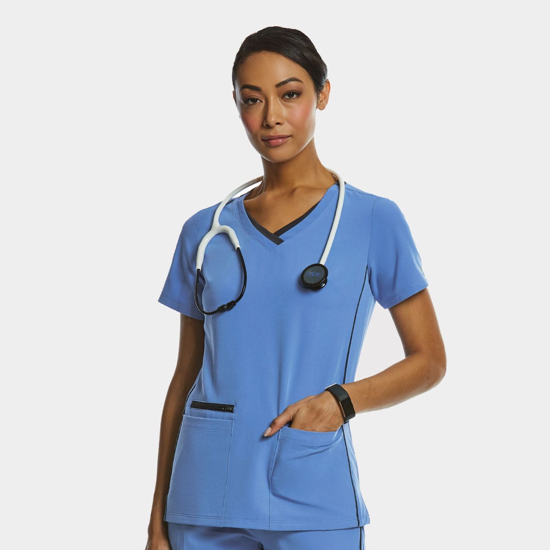 Women's Sporty Contrast Double V-Neck Top  | 3802