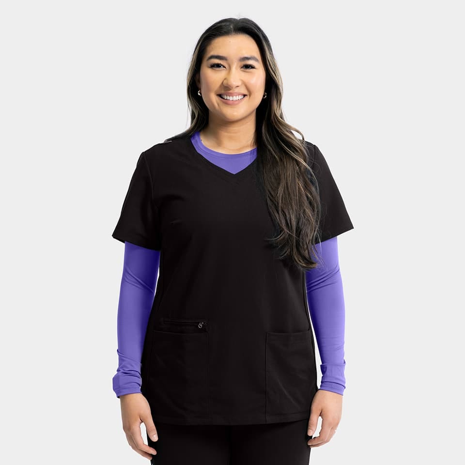 Women's Sporty Solid Double V-Neck Top | 3852