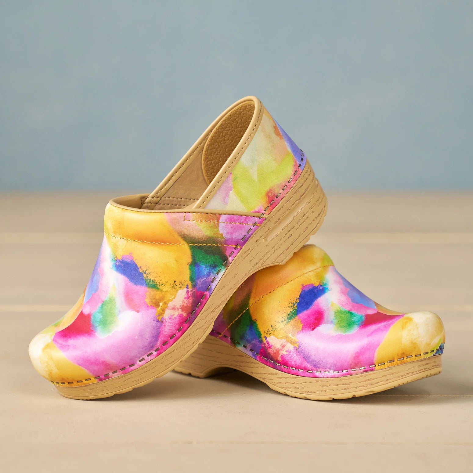 Professional Leather Clog - Watercolor