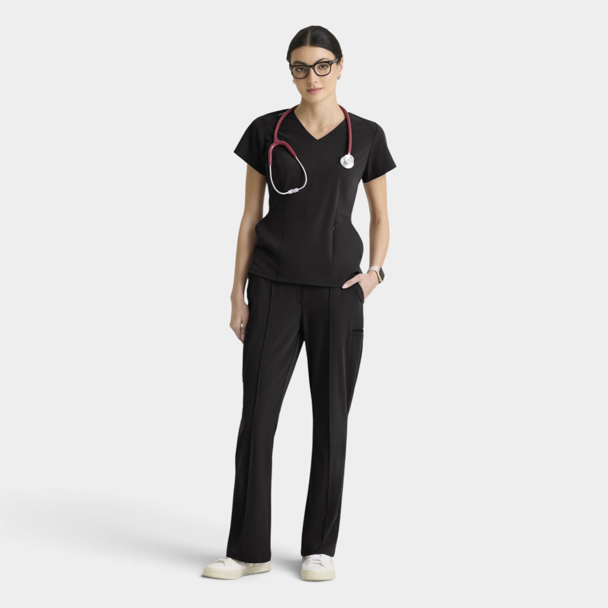 Spring 3-Pocket Classic V-Neck Back Waist Detail Top | GRGT309