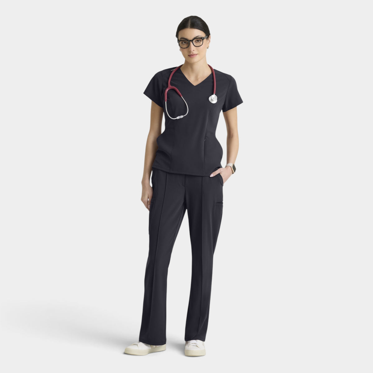Spring 3-Pocket Classic V-Neck Back Waist Detail Top | GRGT309