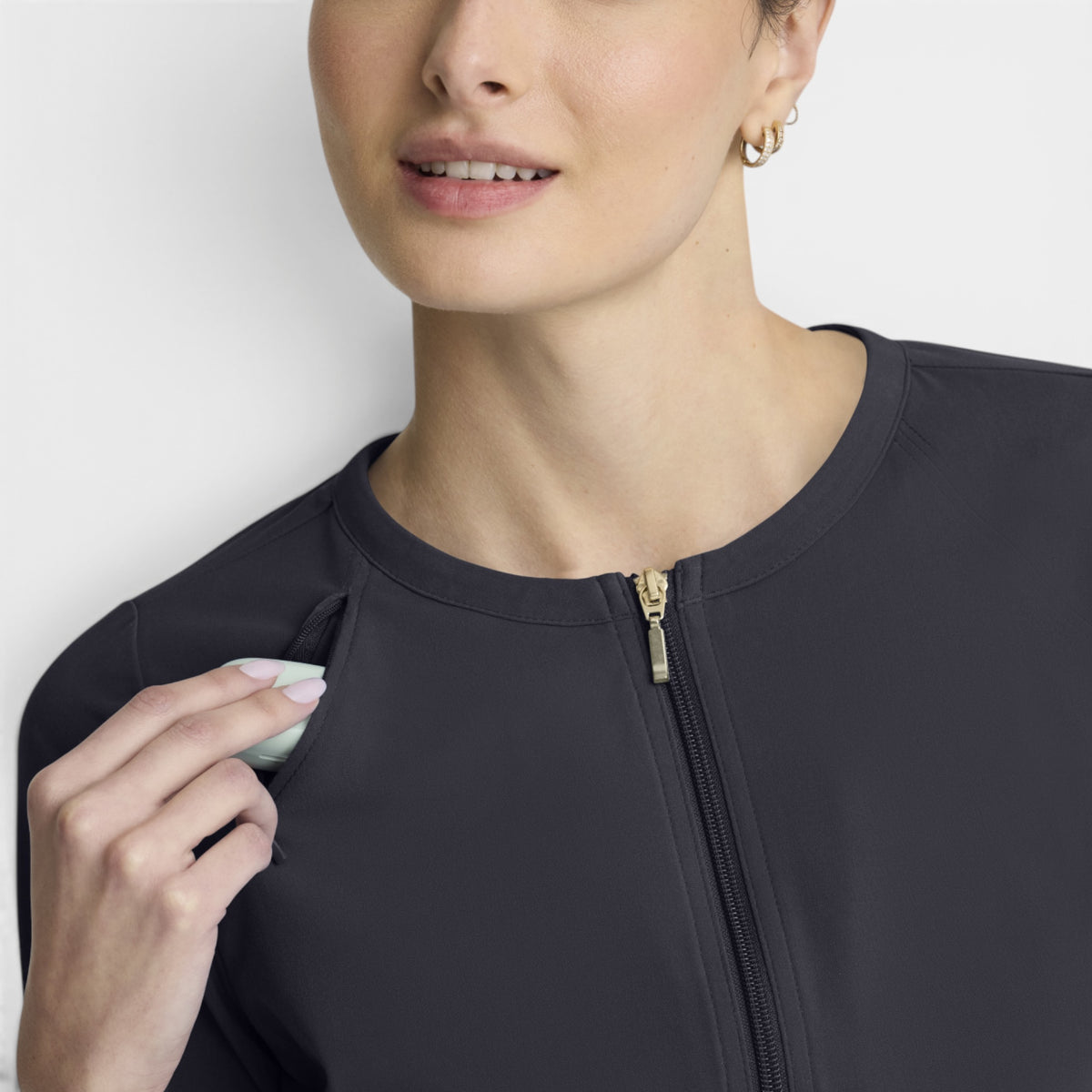 Spring 5-Pocket Round Neck Zip-Front Warm-Up Jacket | GRGW937