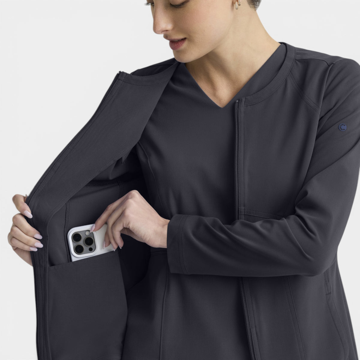 Spring 5-Pocket Round Neck Zip-Front Warm-Up Jacket | GRGW937