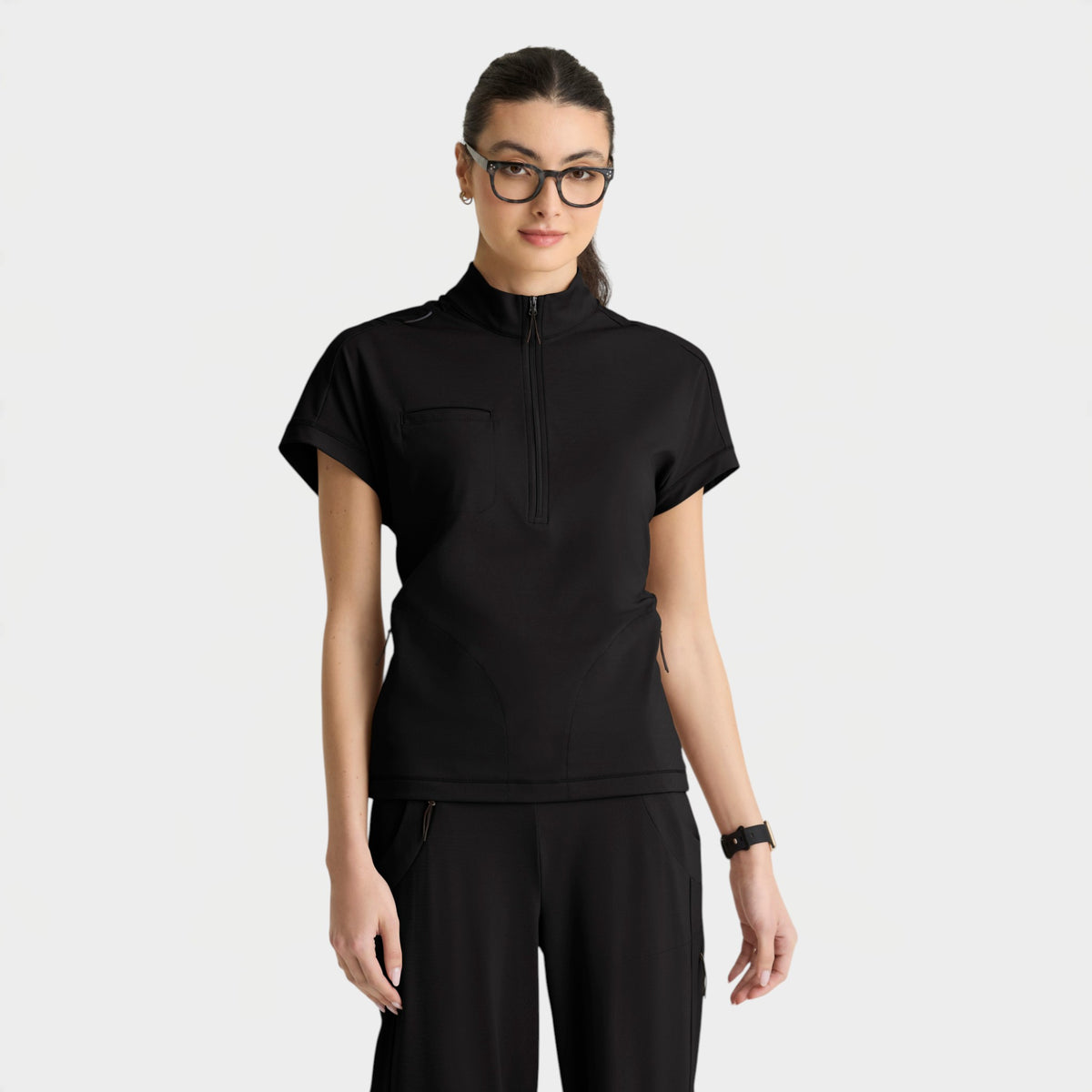 Crystal 3-Pocket Mock Neck Zip-Placket Top | GRST319