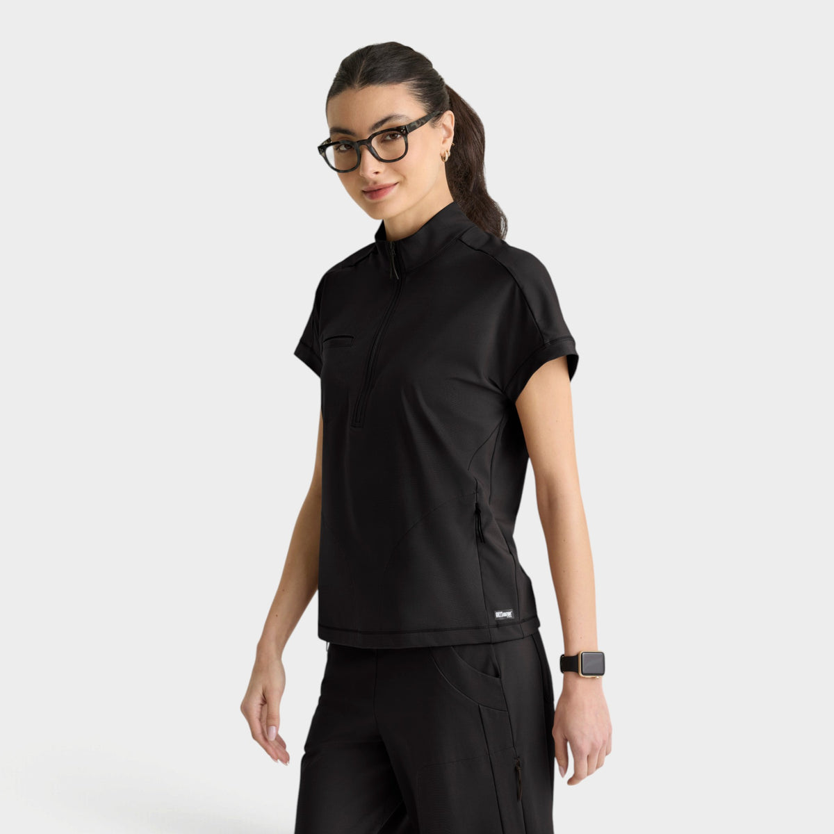 Crystal 3-Pocket Mock Neck Zip-Placket Top | GRST319