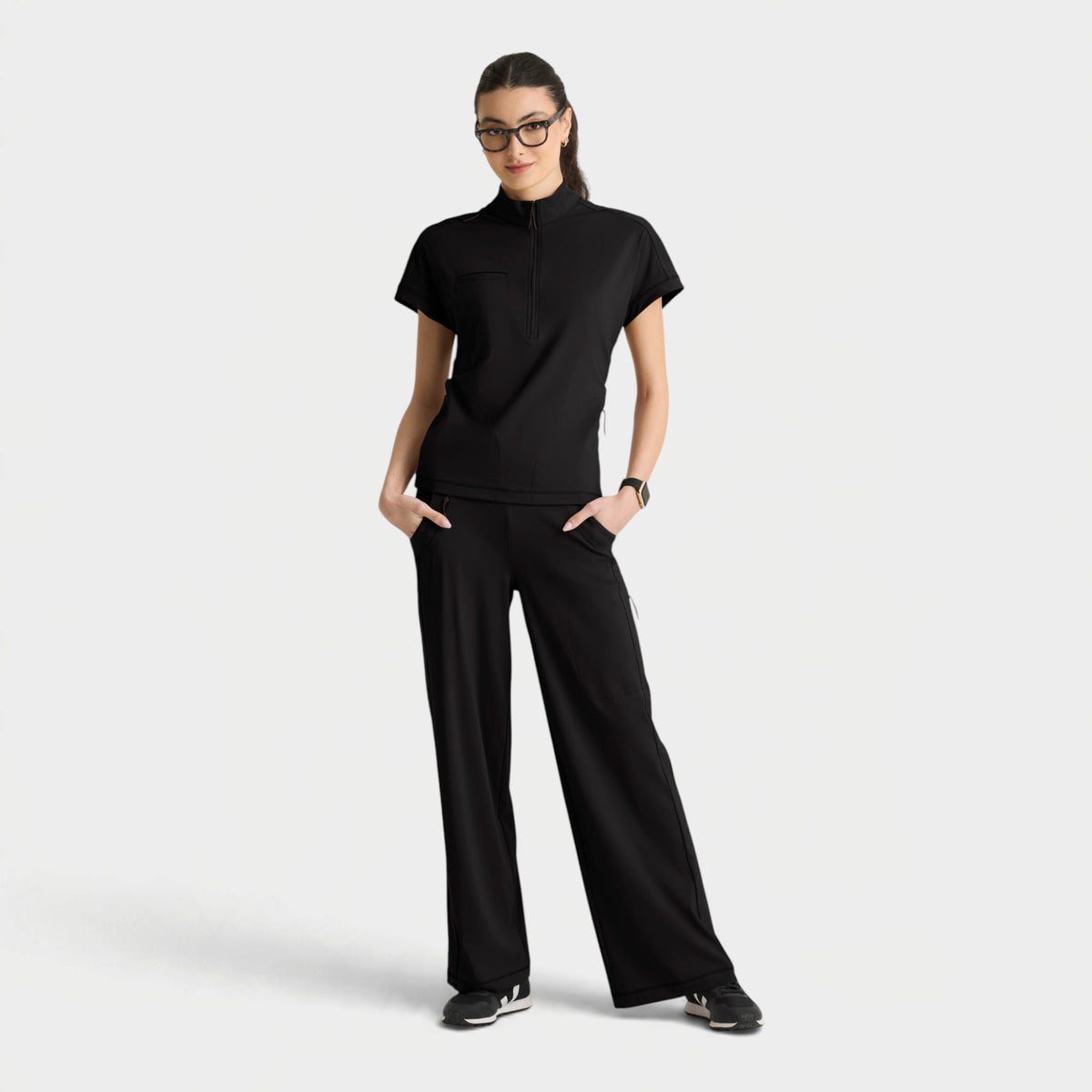 Crystal 3-Pocket Mock Neck Zip-Placket Top | GRST319