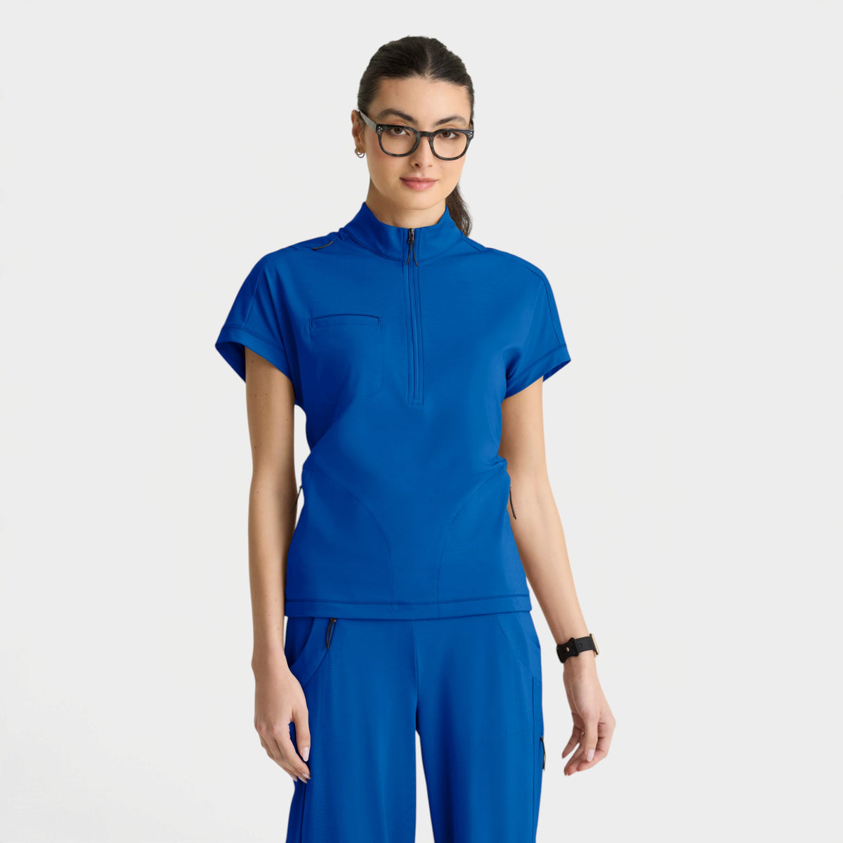 Crystal 3-Pocket Mock Neck Zip-Placket Top | GRST319