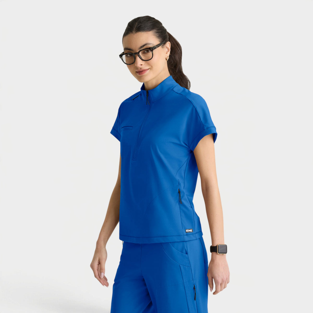 Crystal 3-Pocket Mock Neck Zip-Placket Top | GRST319