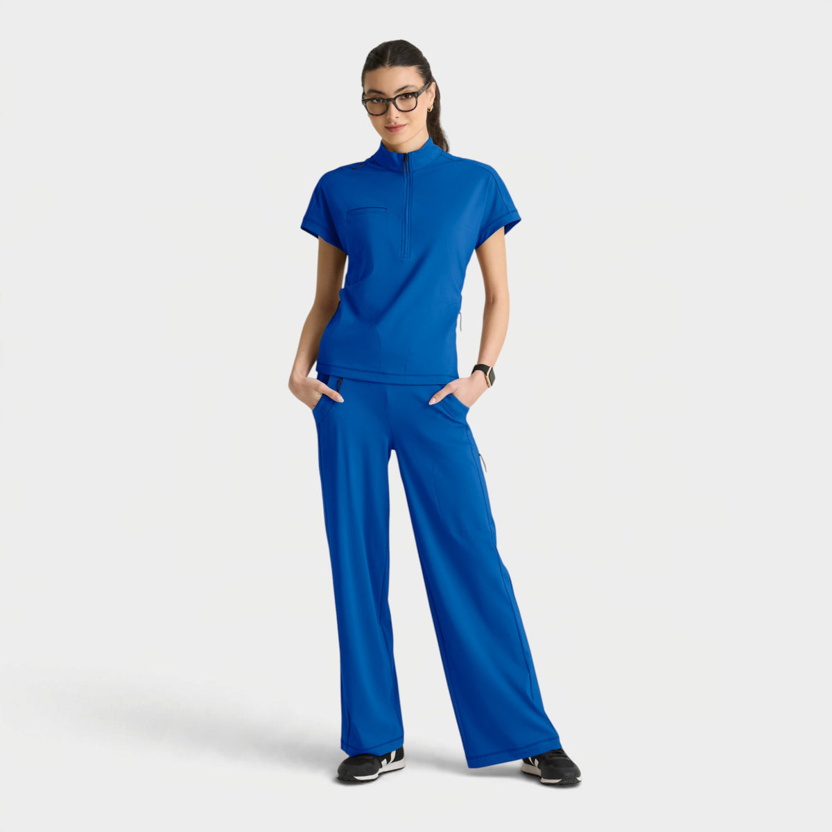 Crystal 3-Pocket Mock Neck Zip-Placket Top | GRST319