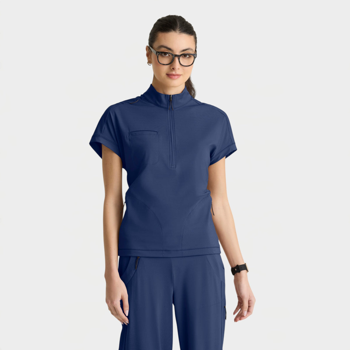 Crystal 3-Pocket Mock Neck Zip-Placket Top | GRST319