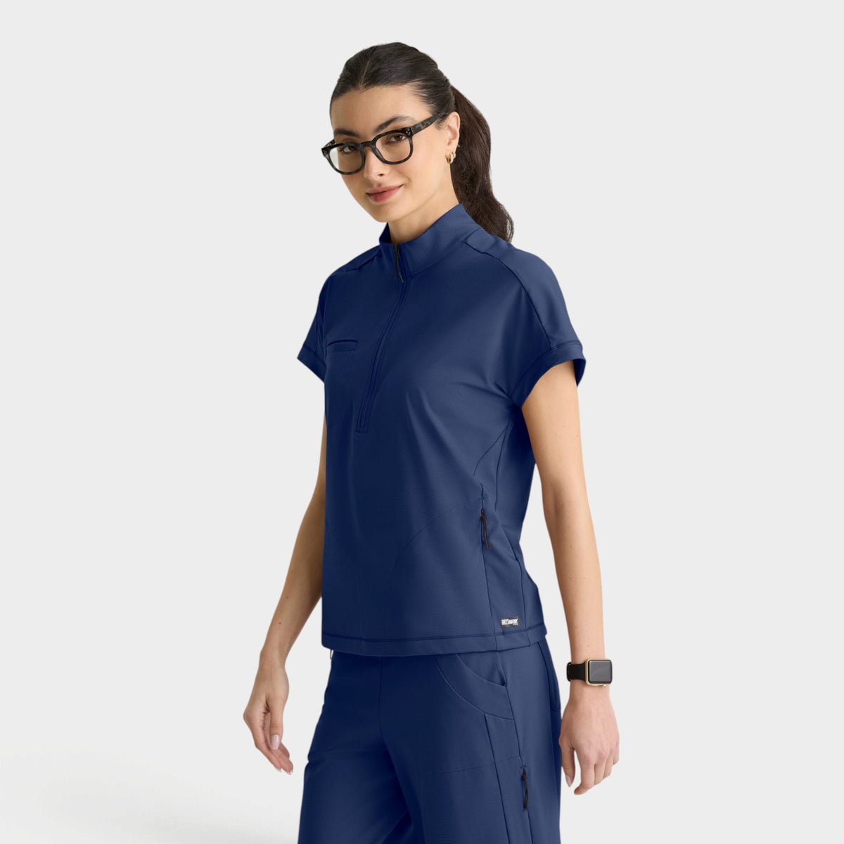 Crystal 3-Pocket Mock Neck Zip-Placket Top | GRST319