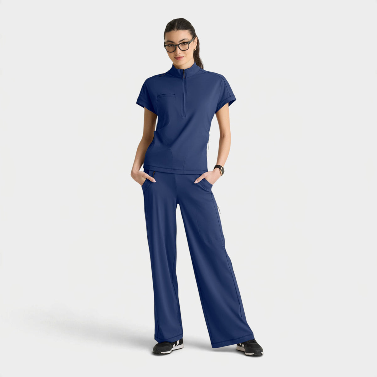 Crystal 3-Pocket Mock Neck Zip-Placket Top | GRST319
