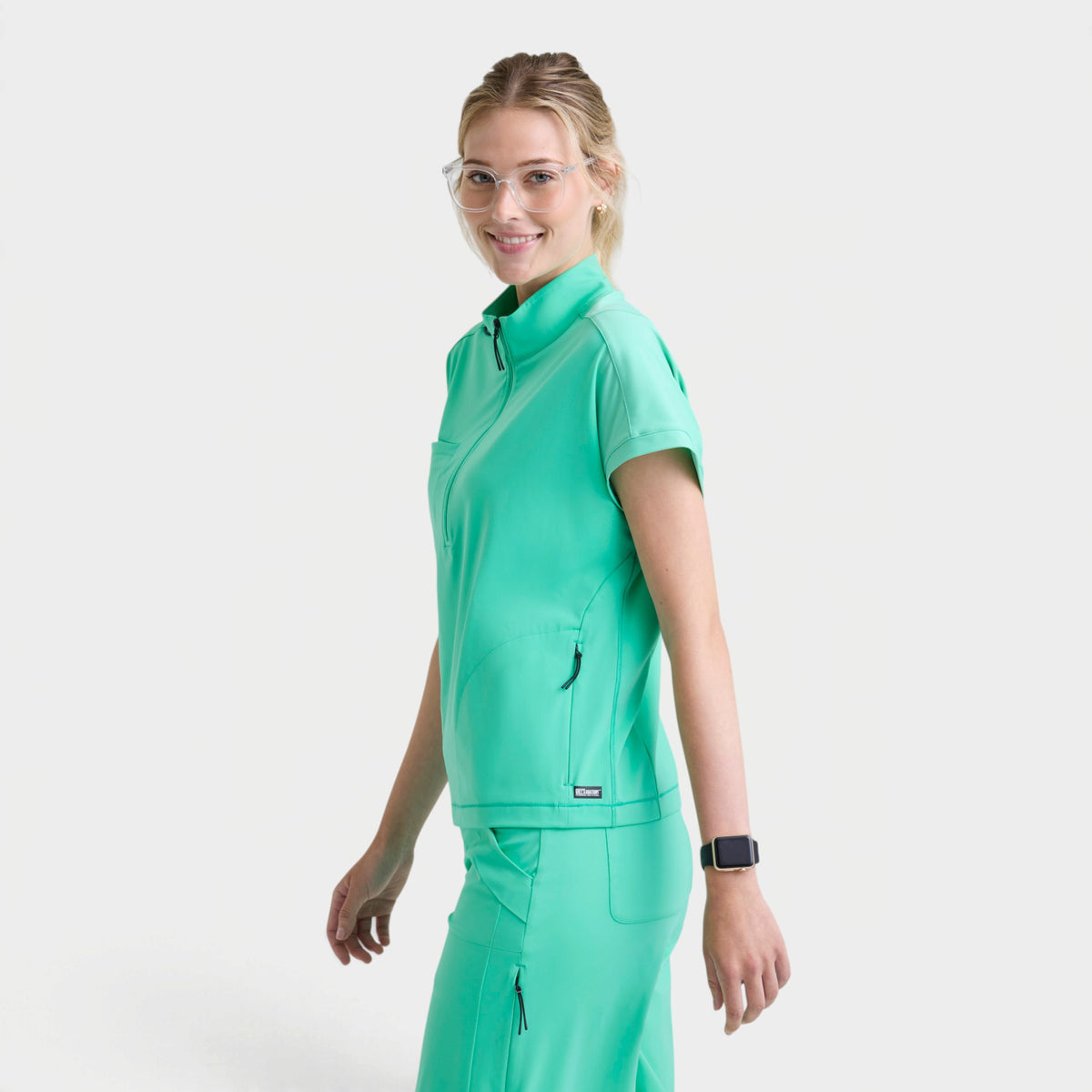 Crystal 3-Pocket Mock Neck Zip-Placket Top | GRST319