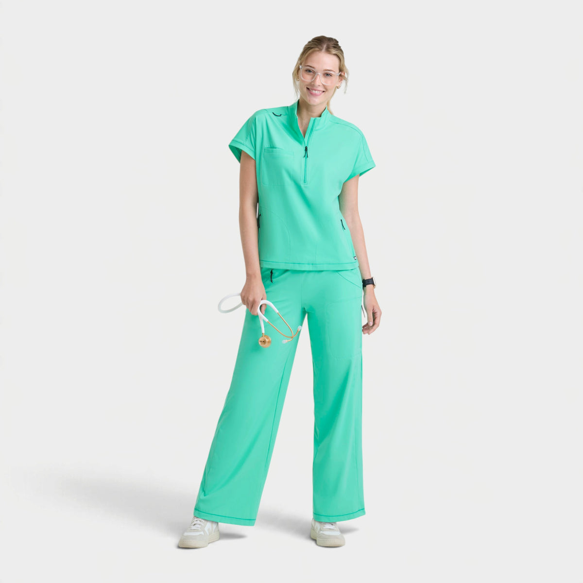 Crystal 3-Pocket Mock Neck Zip-Placket Top | GRST319