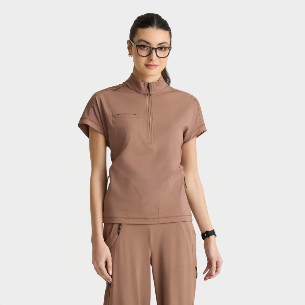 Crystal 3-Pocket Mock Neck Zip-Placket Top | GRST319