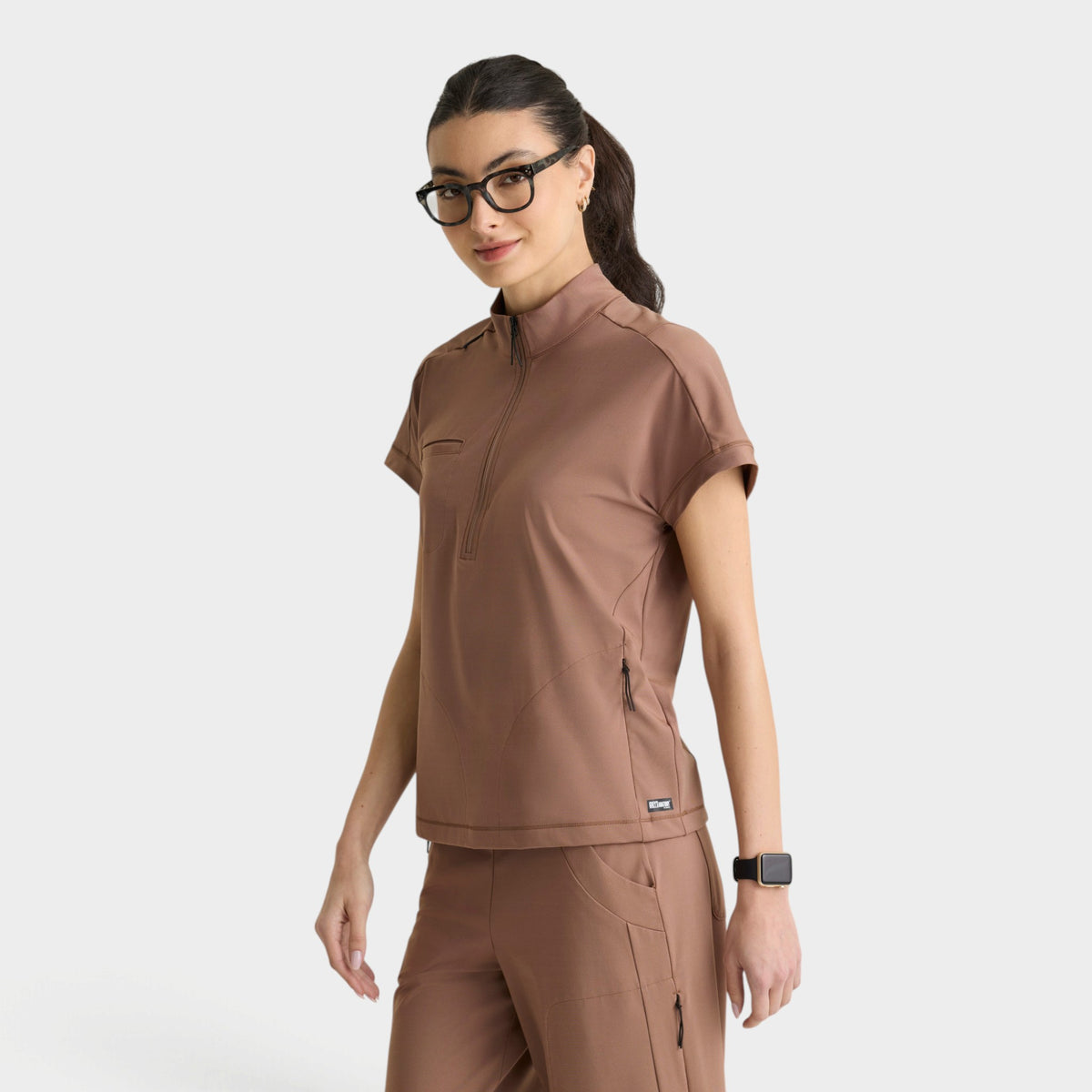 Crystal 3-Pocket Mock Neck Zip-Placket Top | GRST319