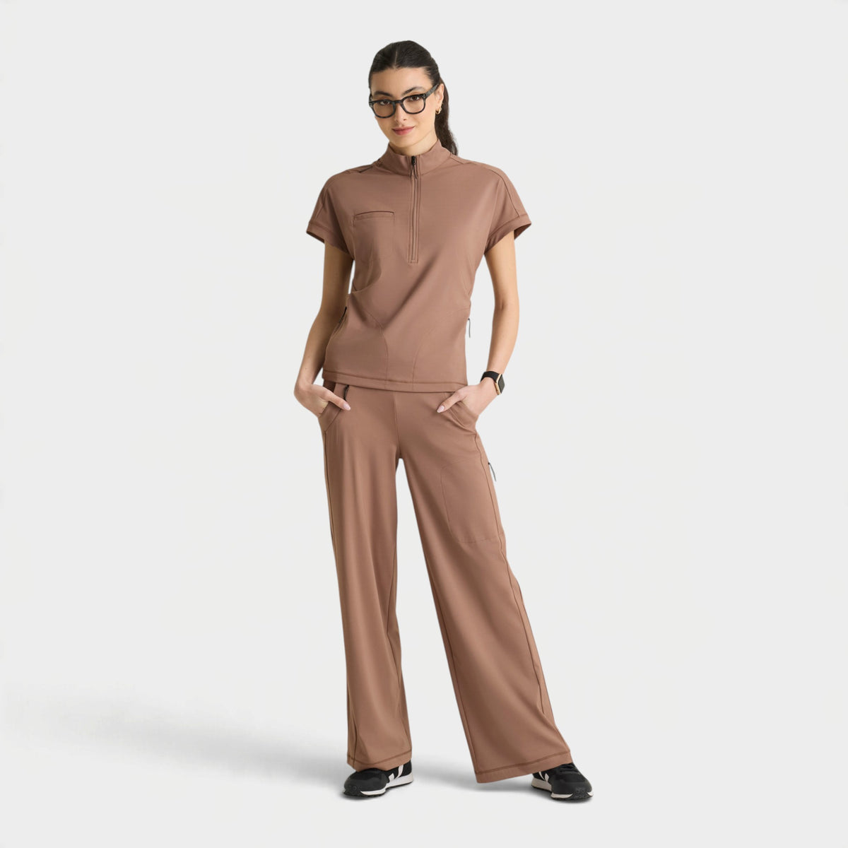 Crystal 3-Pocket Mock Neck Zip-Placket Top | GRST319