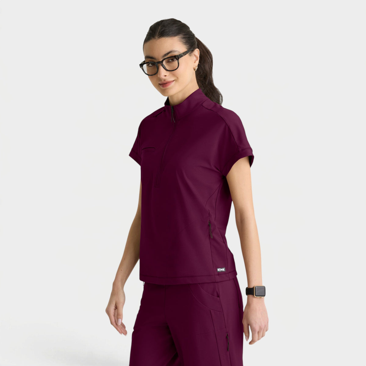 Crystal 3-Pocket Mock Neck Zip-Placket Top | GRST319