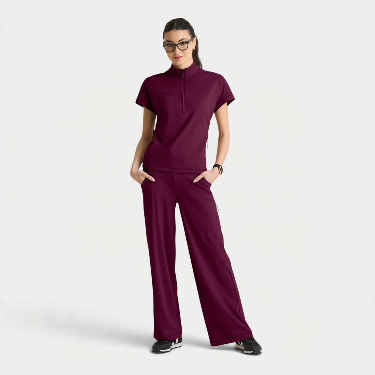 Crystal 3-Pocket Mock Neck Zip-Placket Top | GRST319