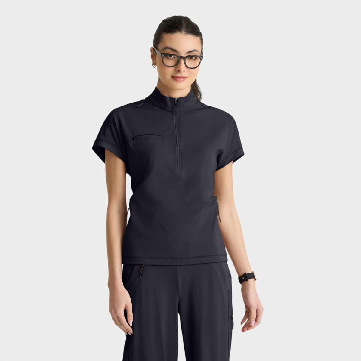 Crystal 3-Pocket Mock Neck Zip-Placket Top | GRST319