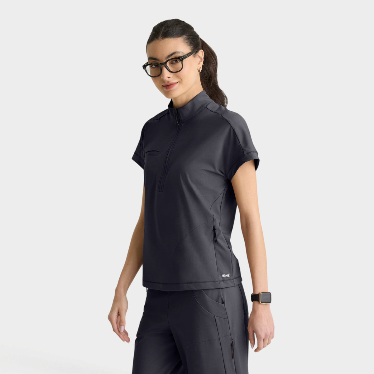 Crystal 3-Pocket Mock Neck Zip-Placket Top | GRST319