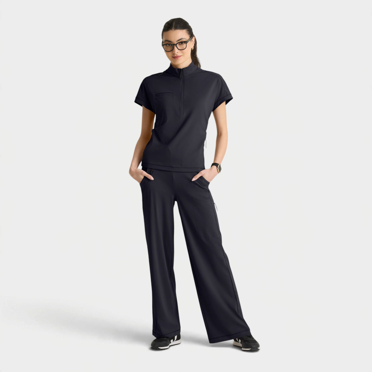 Crystal 3-Pocket Mock Neck Zip-Placket Top | GRST319