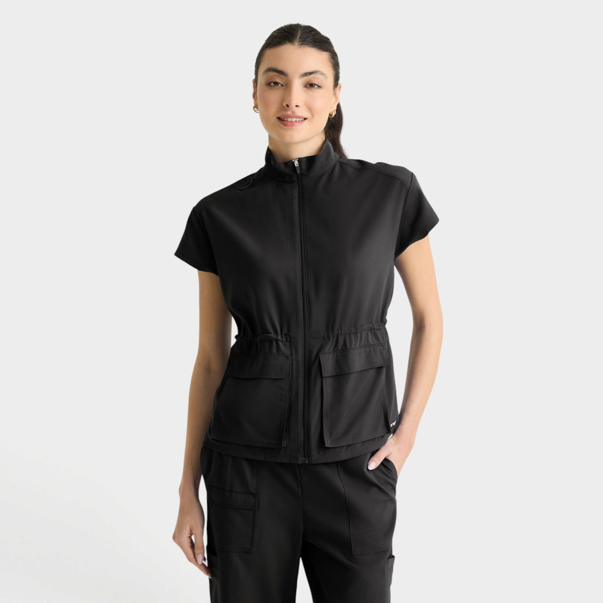 Nina 2-Pocket Mock Neck Zip Front Top | GRST324