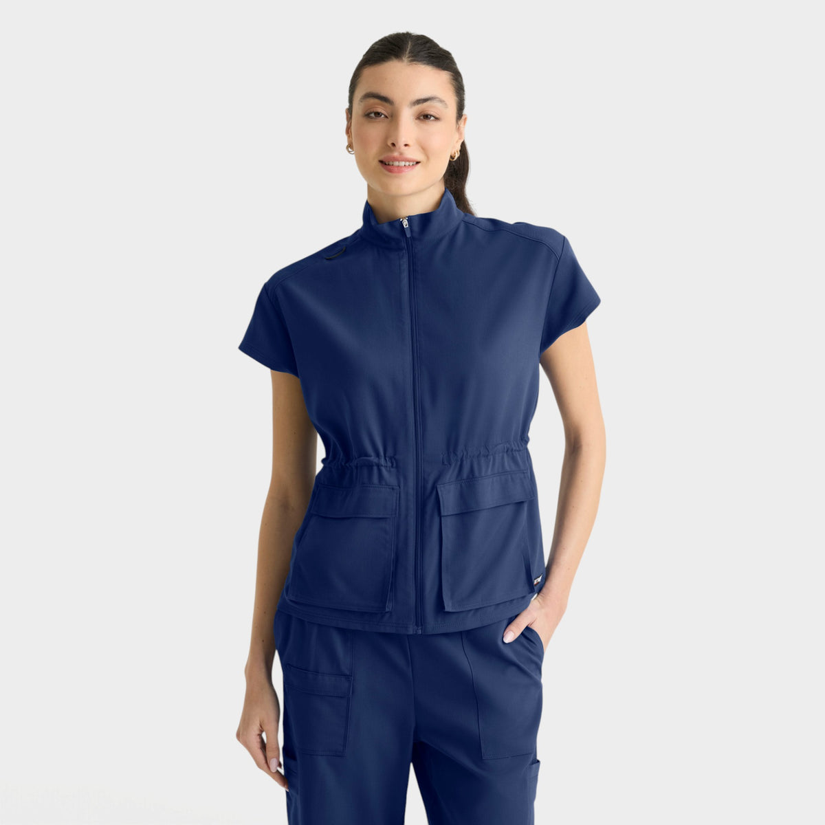 Nina 2-Pocket Mock Neck Zip Front Top | GRST324