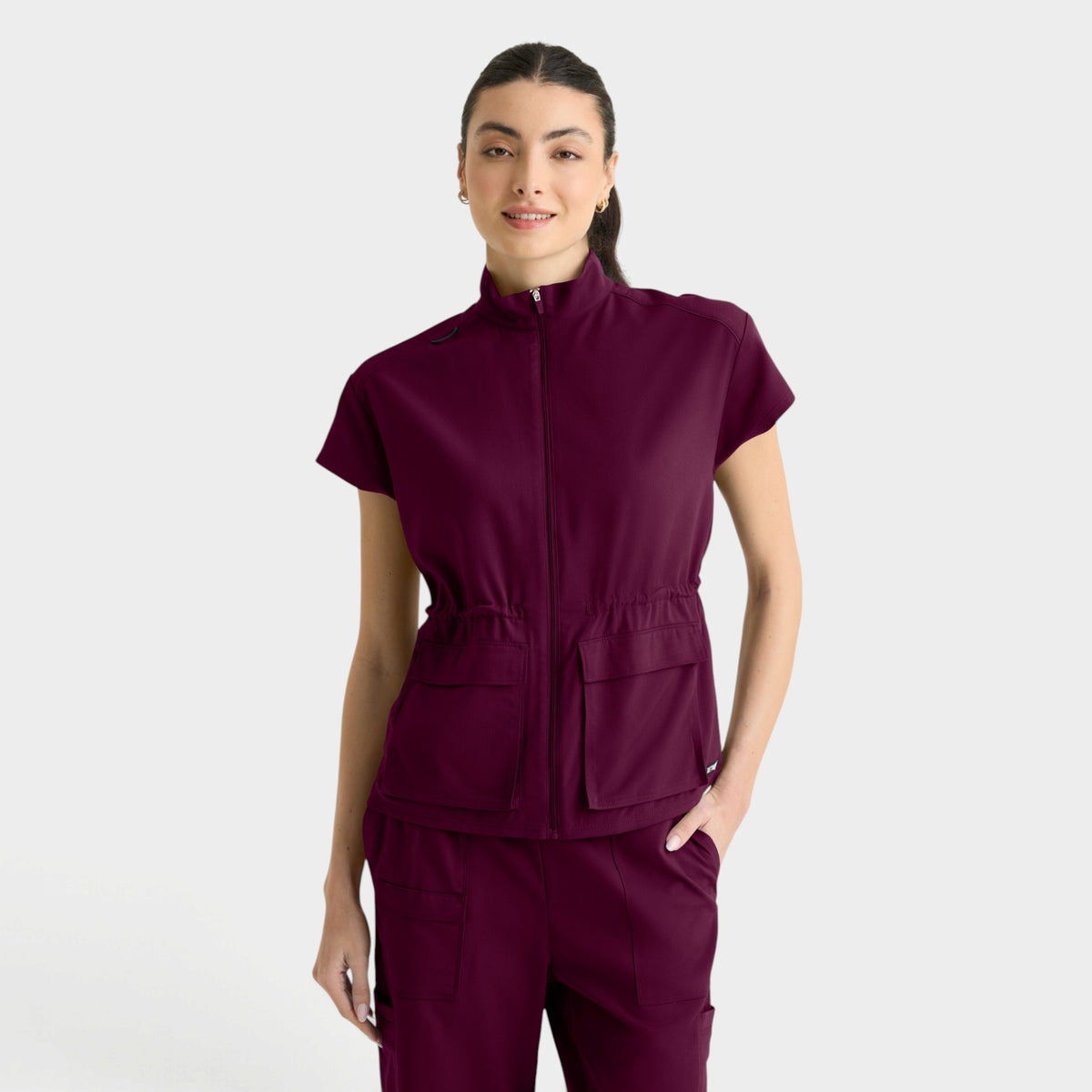 Nina 2-Pocket Mock Neck Zip Front Top | GRST324