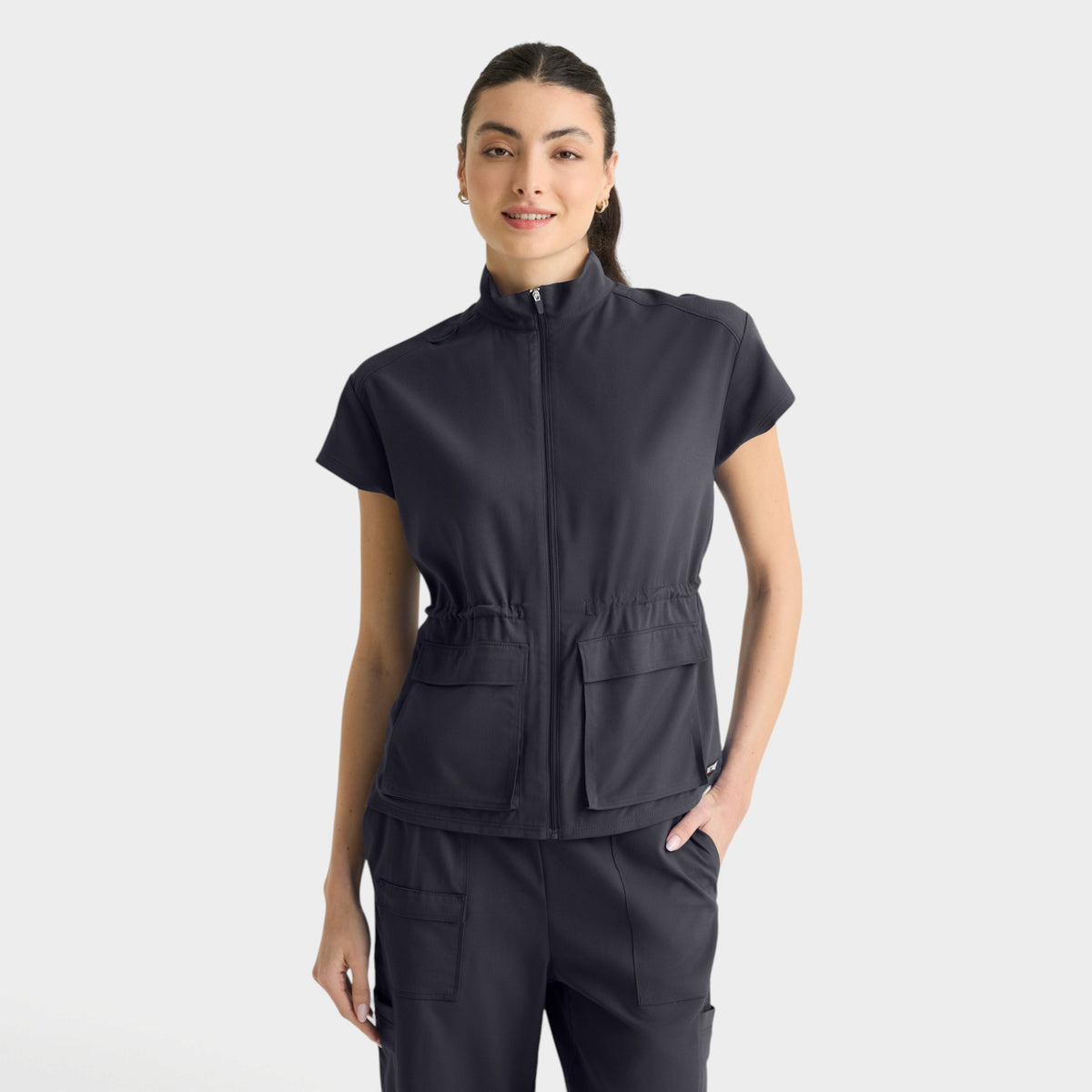 Nina 2-Pocket Mock Neck Zip Front Top | GRST324
