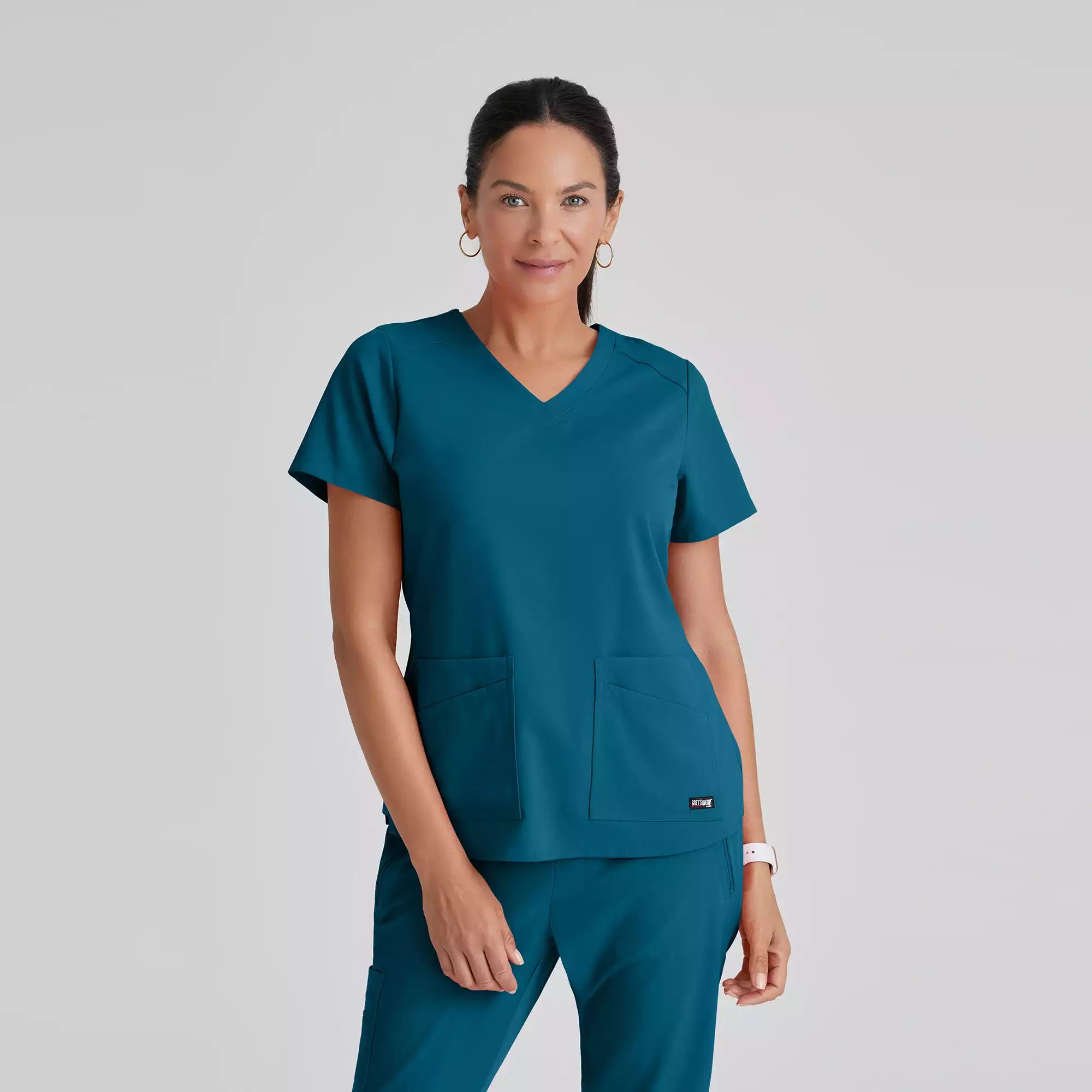 Grey's Anatomy Spandex Stretch Emma Top-4 Pocket Scrub Top | GRST011