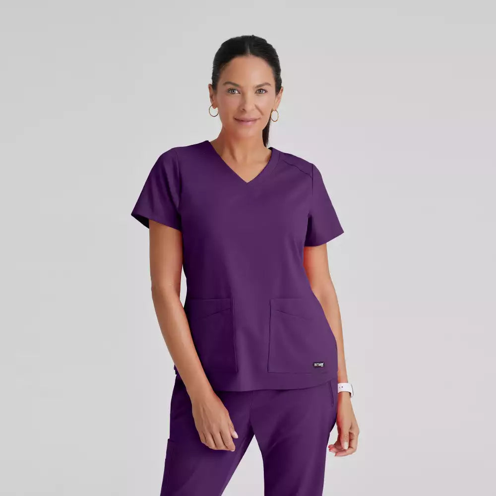 Grey's Anatomy Spandex Stretch Emma Top-4 Pocket Scrub Top | GRST011
