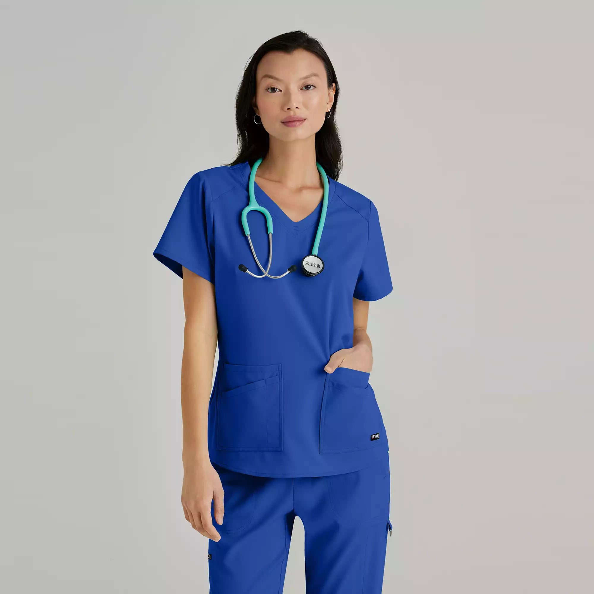 Grey's Anatomy Spandex Stretch Emma Top-4 Pocket Scrub Top | GRST011