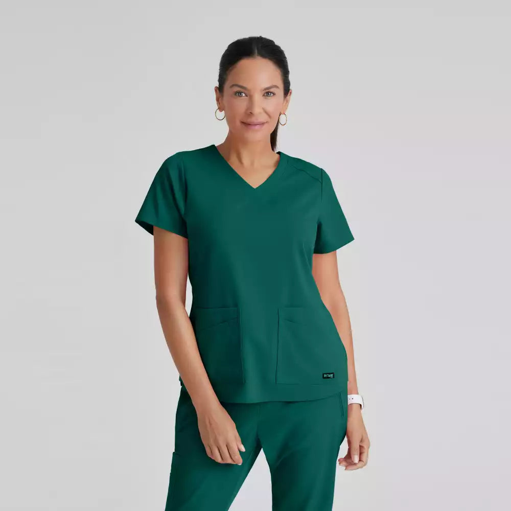 Grey's Anatomy Spandex Stretch Emma Top-4 Pocket Scrub Top | GRST011
