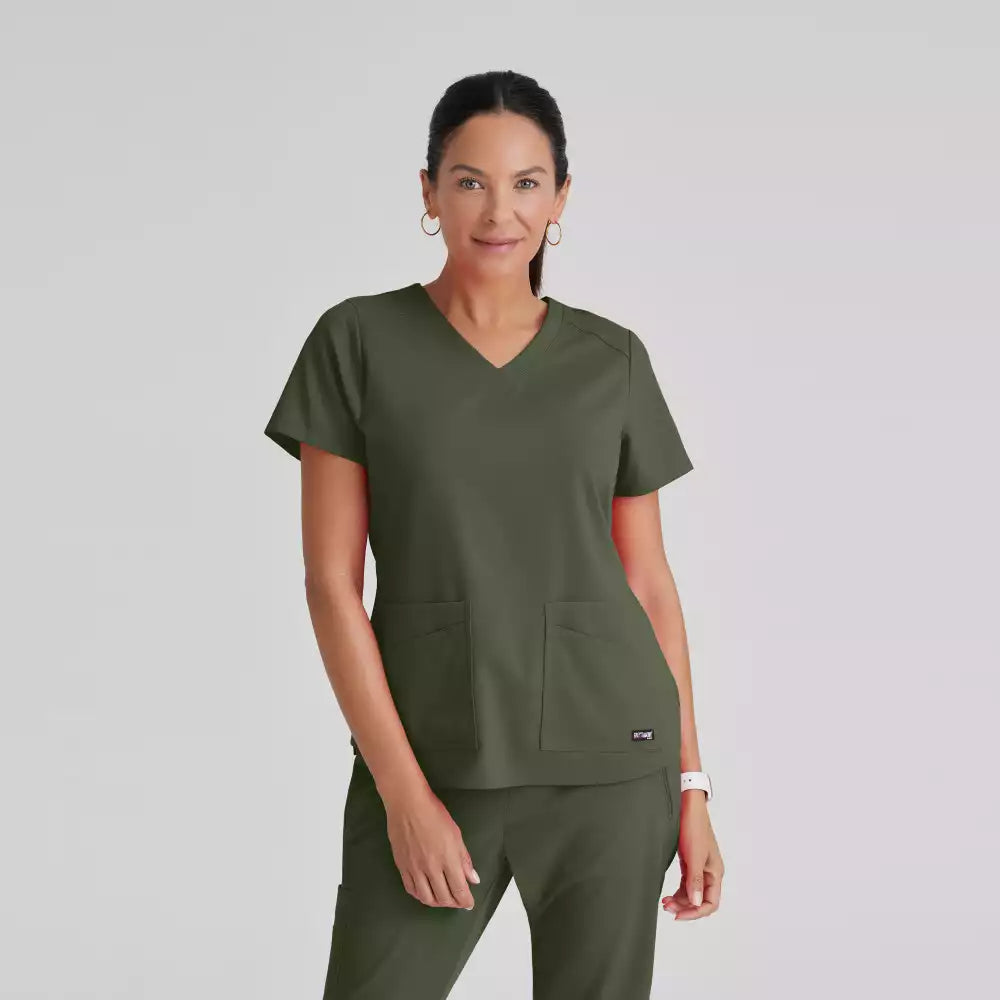 Grey's Anatomy Spandex Stretch Emma Top-4 Pocket Scrub Top | GRST011
