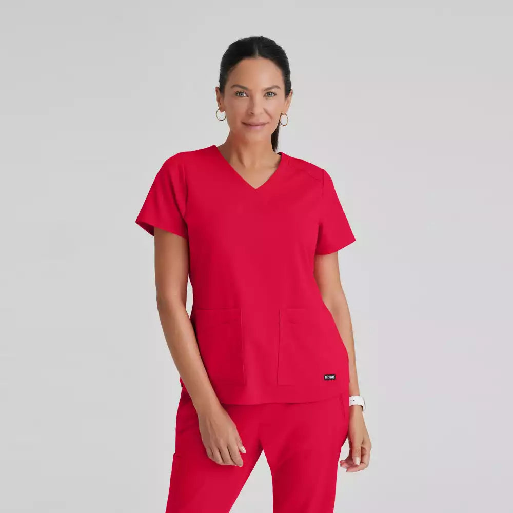 Grey's Anatomy Spandex Stretch Emma Top-4 Pocket Scrub Top | GRST011