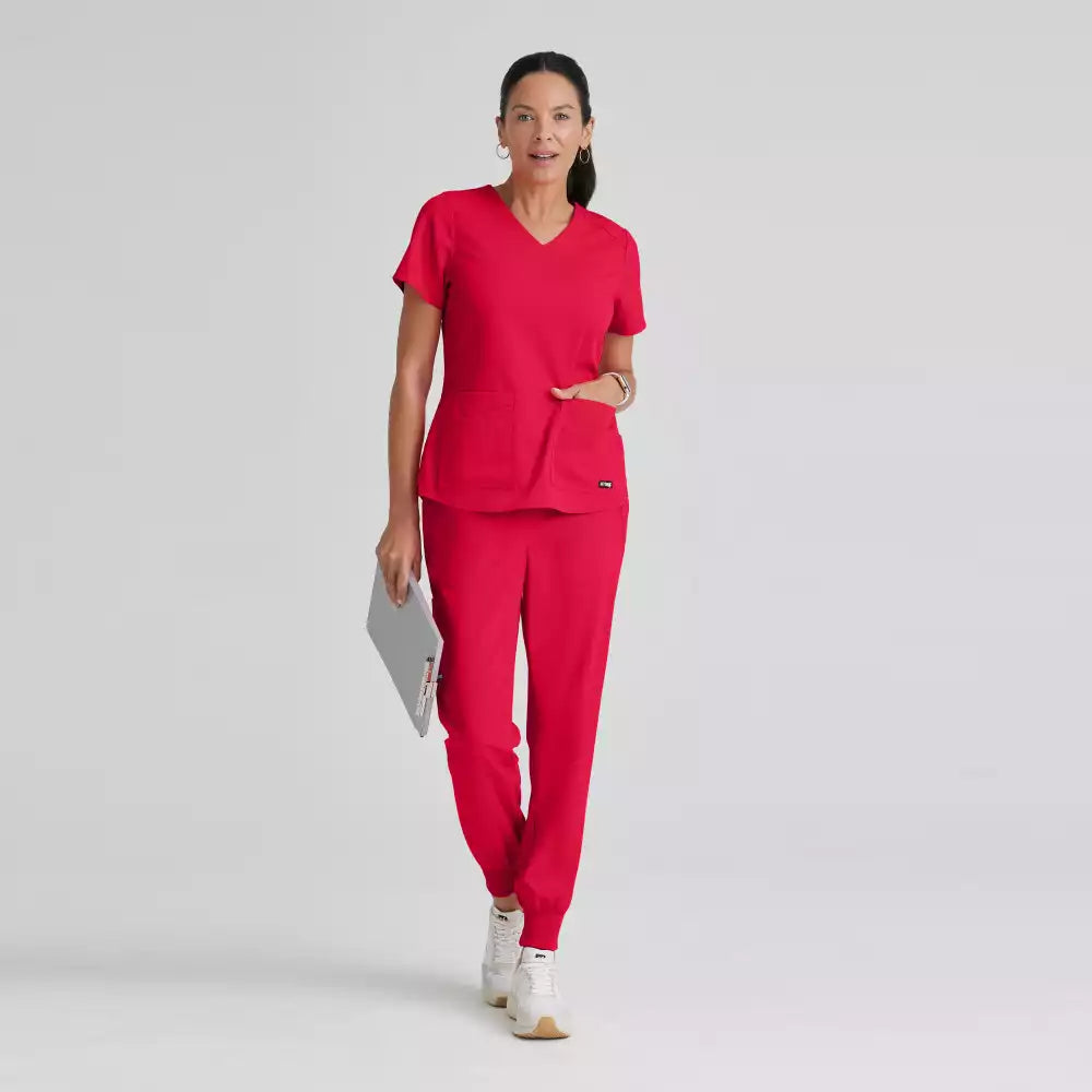 Grey's Anatomy Spandex Stretch Emma Top-4 Pocket Scrub Top | GRST011