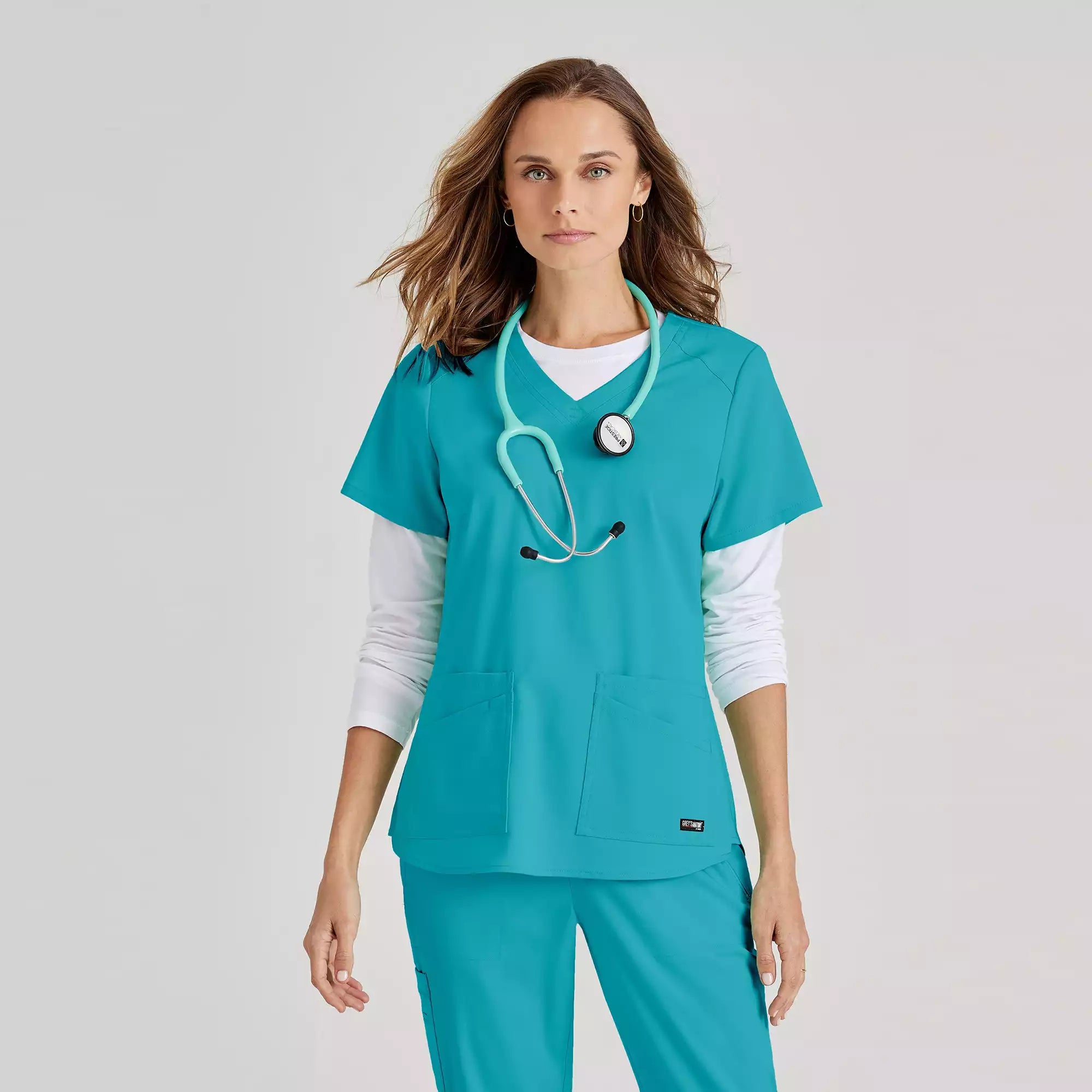 Grey's Anatomy Spandex Stretch Emma Top-4 Pocket Scrub Top | GRST011